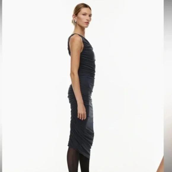 TEN BABATON Aritzia Veritgo Midi Body Hugging One Shoulder Dress Sz 2XS Black - Picture 3 of 9